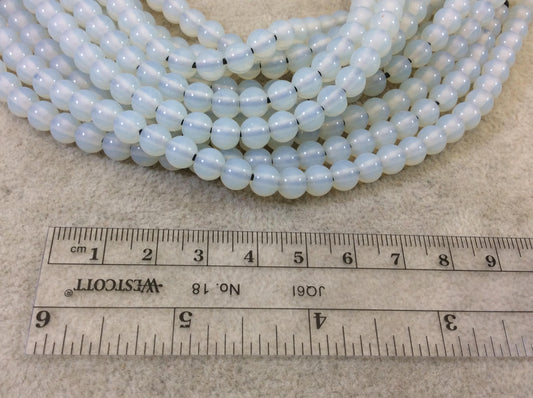 6mm Natural Milky White Opalite Smooth Glossy Round/Ball Shaped Beads With 1.5mm Holes - 7.75" Strand (Approx. 32 Beads) - LARGE HOLE BEADS