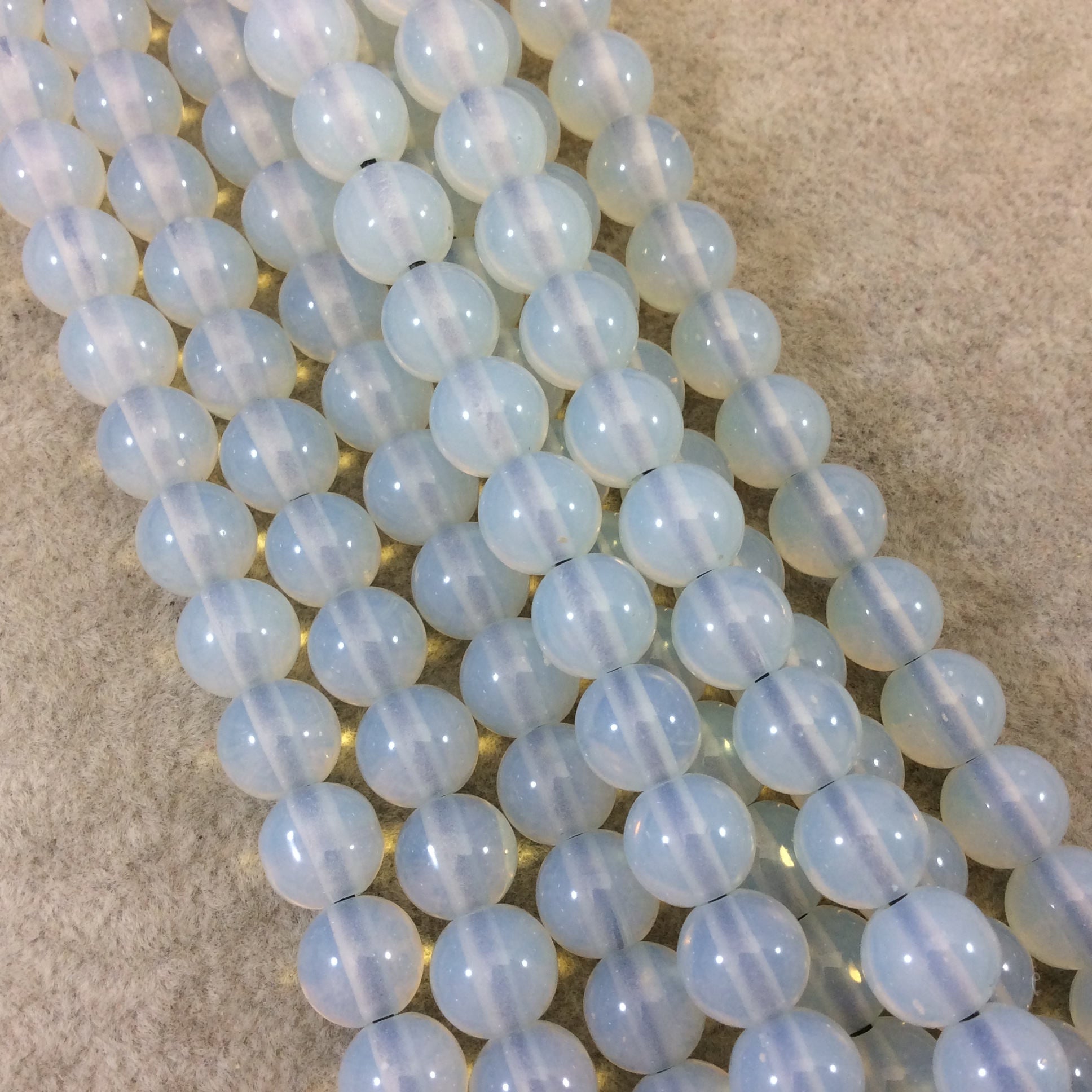 8mm Trans. LIGHT Milky Opalite Smooth Finish Round/Ball Shaped Beads with 1.5mm Holes - 7.75" Strand (Approx. 25 Beads) - LARGE HOLE Beads