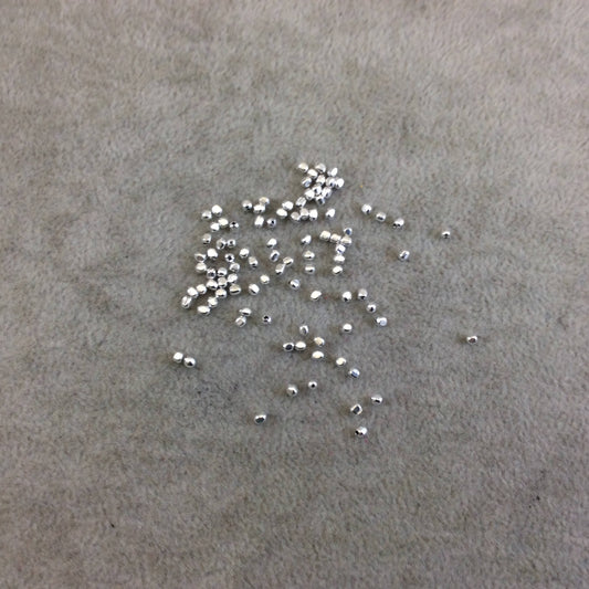 2mm Brushed Finish Silver Plated Copper Tiny 3D Cube Shaped Beads with 0.5-0.75mm Holes - Loose, Sold in Pre-Packed Bags of 100 Beads