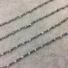 Gunmetal Plated Copper Rosary Chain with Faceted 3-4mm Rondelle Shaped Mystic Coated White Quartz Beads - Sold Per Ft - (CH156-GM)
