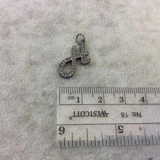 Genuine Pave Diamond Encrusted Gunmetal Plated Sterling Silver SCRIPT Alphabet Letter "H" - ~ 16mm x 20mm, Carat Weight Varies By Letter