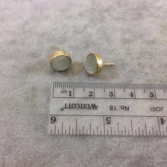 One Pair of Pale Gray Synthetic Cat's Eye Round Shaped Gold Plated Stud Earrings with NO ATTACHED Jump Rings - Measuring 10mm x 10mm