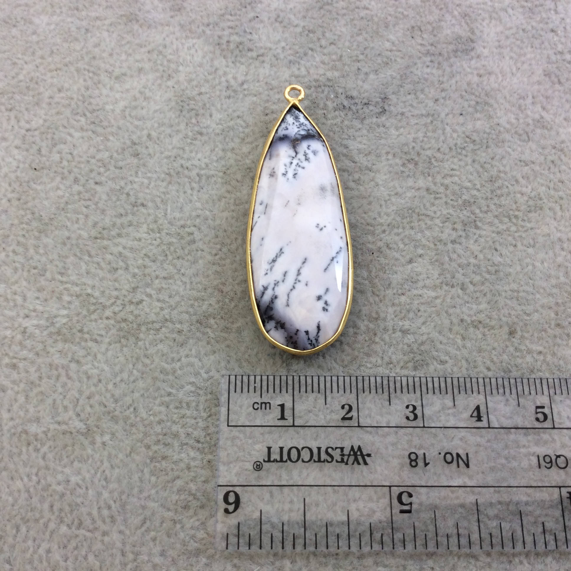 One OOAK Gold Plated Faceted Dendritic Opal Teardrop  Shaped Bezel Pendant - Measures ~ 16mmx46mm - Natural Gemstone