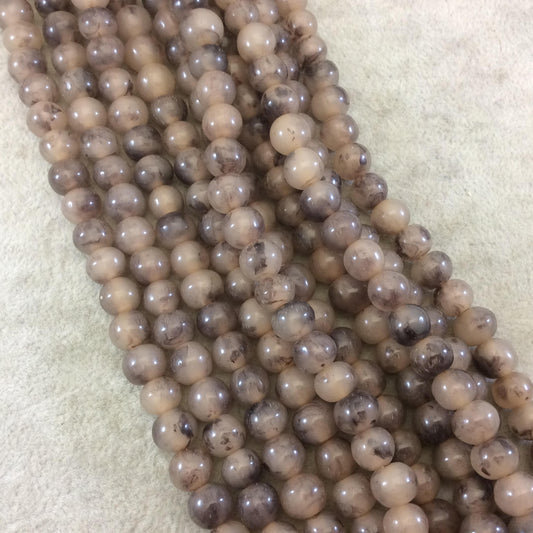 8mm Smokey Brown Lightweight Glossy Acrylic Smooth Finish Round/Rondelle Shaped Beads with 2.5mm Holes - 16" Strand (Approx. 52 Beads)