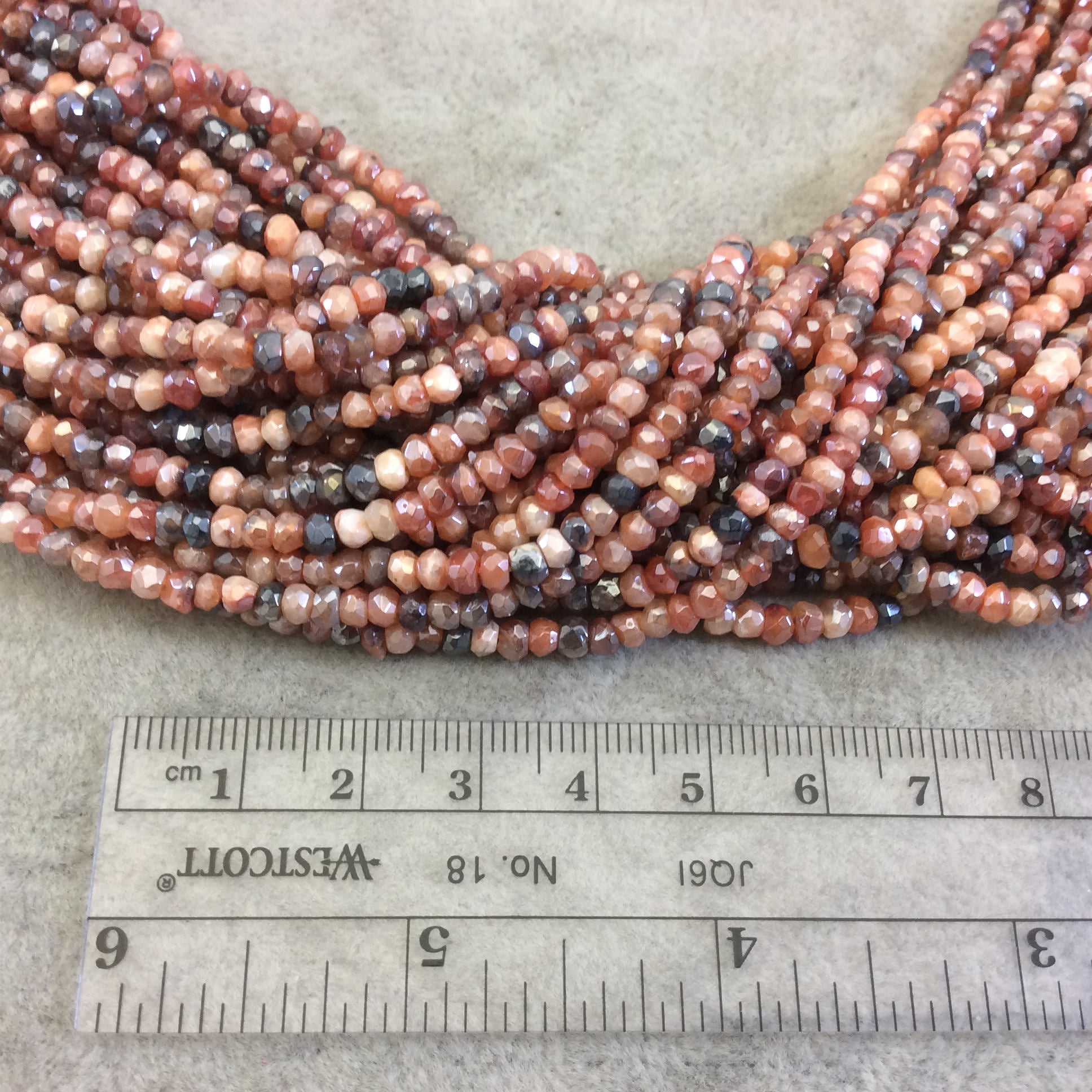 Holiday Special! 2-3mm x 2-3mm Faceted Natural Mystic Mixed Carnelian Rondelle Beads - 13" Strand (~ 125 Beads)