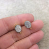 One Pair of Bright Silver Color Coated Natural Druzy Oval Shaped Gold Plated Stud Earrings with Attached Jump Rings - Measuring 8mm x 10mm