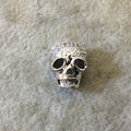 Silver Plated CZ Cubic Zirconia Inlaid Skull Mask/Ski Mask Shaped Bead With White CZ  -  ~ 9mm x 11mm,  - Sold Individually, Random