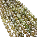 10mm Natural Dotted White/Green/Gold Tibetan Agate Faceted Round Shape Beads W 1mm Holes - 14.75" Strand (~ 37 Beads) - Quality Gemstone