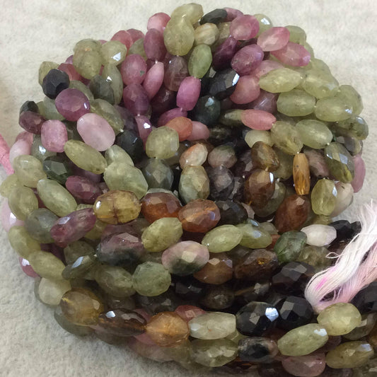 7-8mm x 8-10mm Faceted Watermelon Tourmaline, Oval Shaped Beads with .5mm Holes - Sold by 12.5" Strands (Approx. 35 Beads)