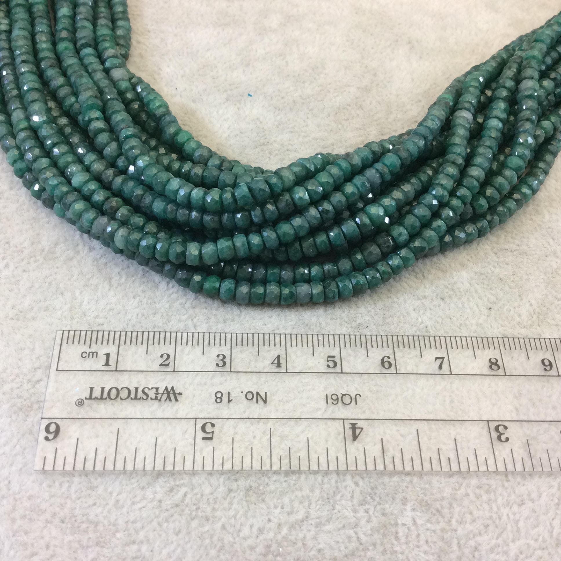 3mm x 4mm Faceted Rondelle Shape Enhanced Corundum (Emerald) Beads - 15" Strand (~ 140 Beads) - High Quality Hand-Cut Semi-Precious Gemstone