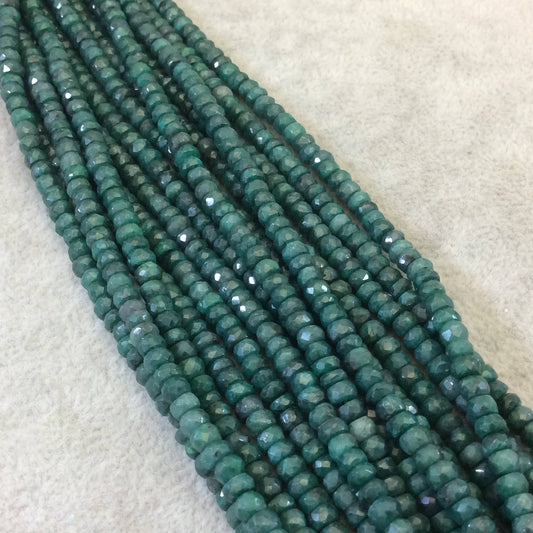 3mm x 4mm Faceted Rondelle Shape Enhanced Corundum (Emerald) Beads - 15" Strand (~ 140 Beads) - High Quality Hand-Cut Semi-Precious Gemstone