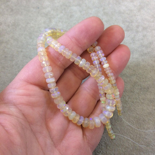 OOAK 3.5-7mm Faceted Transparent Rainbow Ethiopian Opal Graduated Rondelle Beads - 15.5" Strand (131 Beads) - High Quality Indian Gemstone