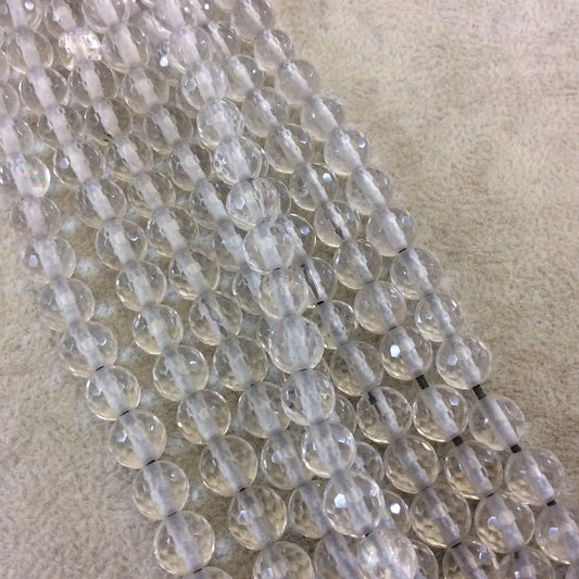 8mm Faceted Natural Clear Quartz Round/Ball Shaped Beads with 1.5mm Hole Size- Sold by 7.5" Strands (~ 24 Beads) - LARGE HOLE BEADS