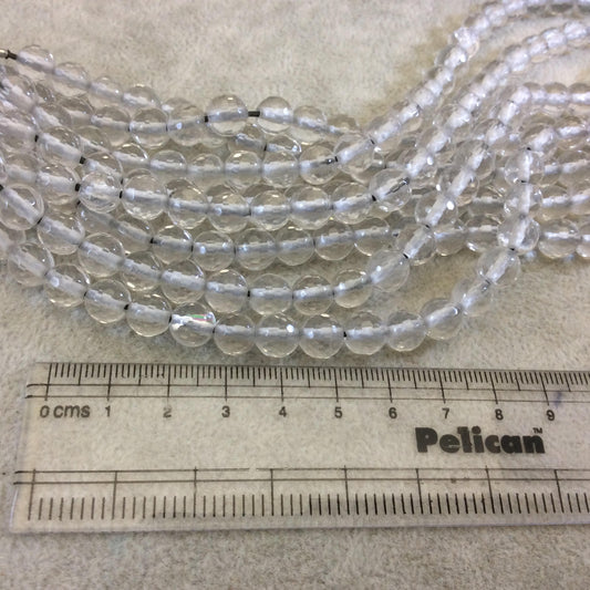 8mm Faceted Natural Clear Quartz Round/Ball Shaped Beads with 1.5mm Hole Size- Sold by 7.5" Strands (~ 24 Beads) - LARGE HOLE BEADS