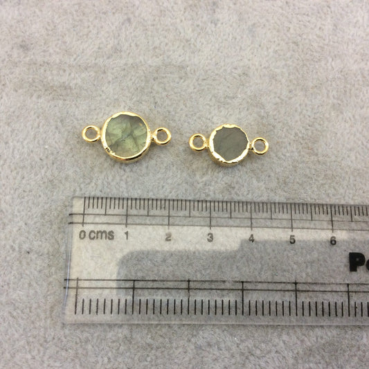 Single Gold Electroplated Iridescent Labradorite Horizontal Smooth Round/Coin Shaped Connector - Two Sizes Available! Randomly Selected