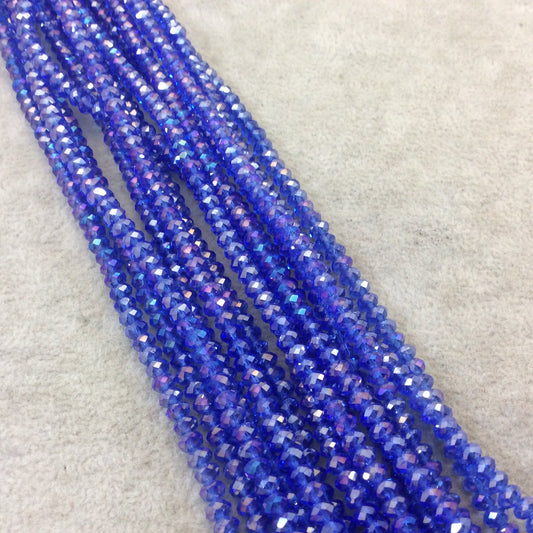 DISC 3mm x 4mm Glossy Finish Faceted Semi-Opaque AB Blue Chinese Crystal Rondelle Beads - Sold by 17" Strands (Approx. 152 Beads)