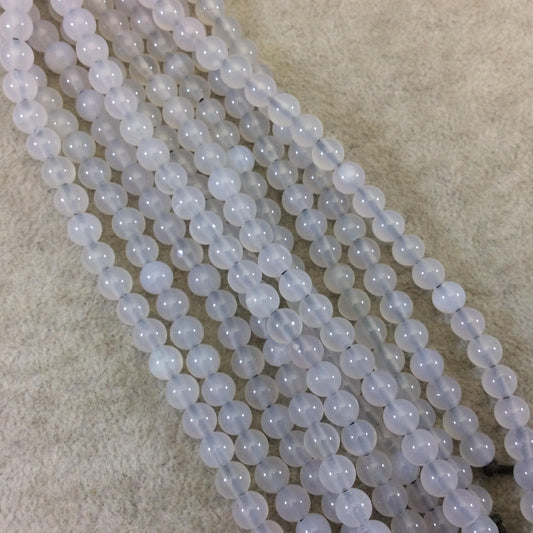 6mm Natural White Agate Smooth Glossy Round/Ball Shaped Beads With 1.5mm Holes - 7" Strand (Approx. 30 Beads) - LARGE HOLE BEADS