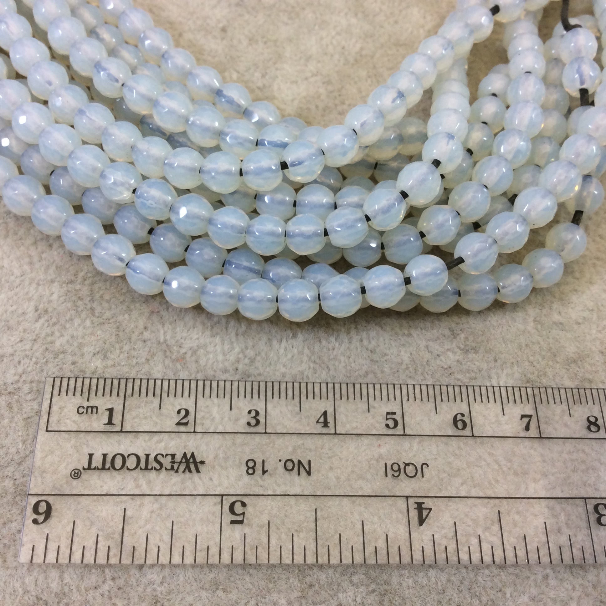 6mm Natural Milky White Opalite Faceted Glossy Round/Ball Shaped Beads With 1.5mm Holes - 7.5" Strand (Approx. 33 Beads) - LARGE HOLE BEADS