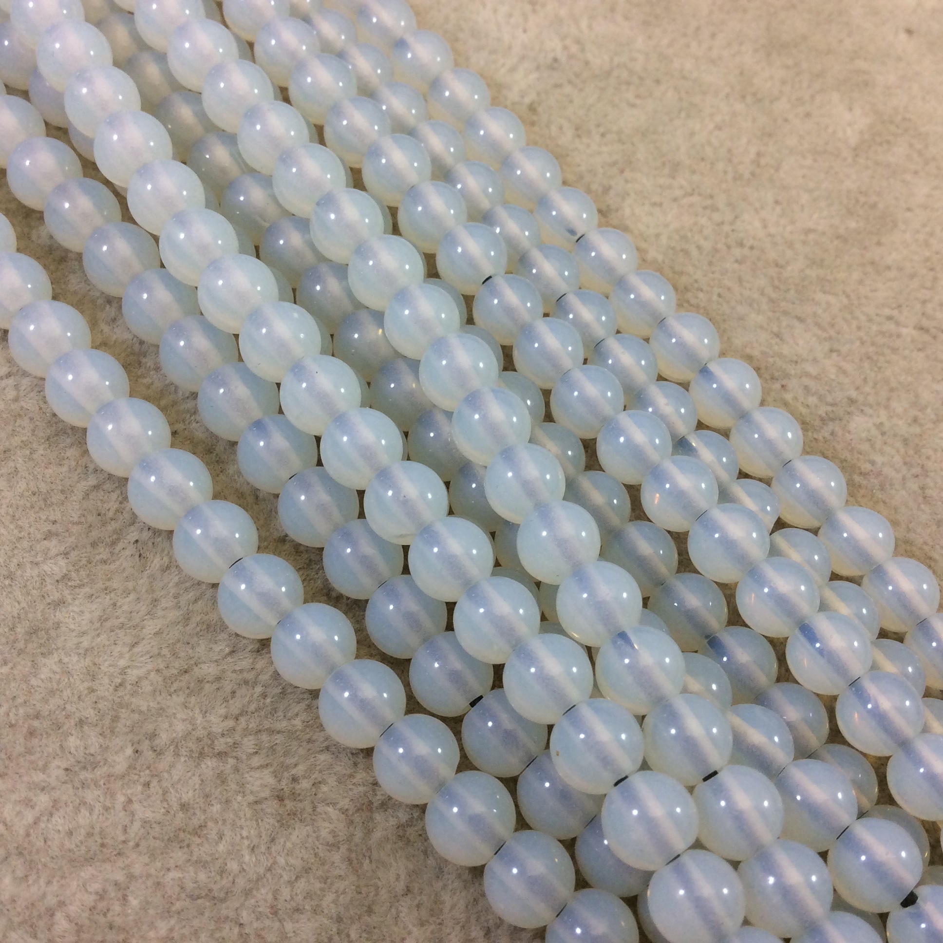 6mm Natural Milky White Opalite Smooth Glossy Round/Ball Shaped Beads With 1.5mm Holes - 7.75" Strand (Approx. 32 Beads) - LARGE HOLE BEADS