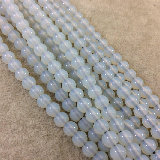 6mm Natural Milky White Opalite Smooth Glossy Round/Ball Shaped Beads With 1.5mm Holes - 7.75" Strand (Approx. 32 Beads) - LARGE HOLE BEADS