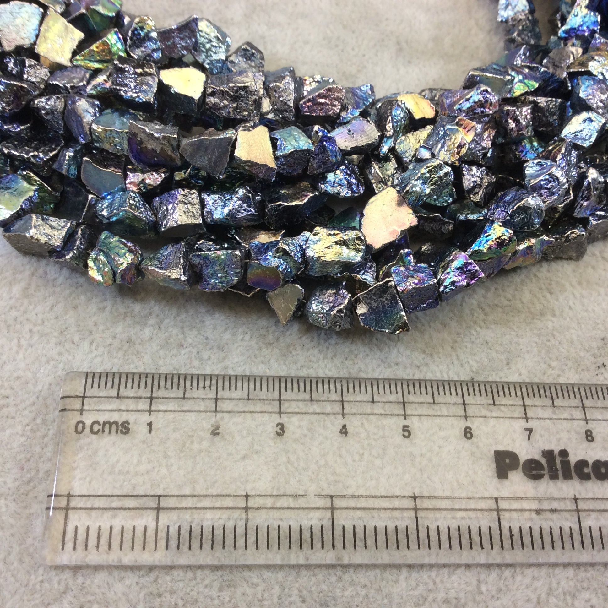 Blue Titanium Plated Pyrite Beads - 10mm Rough Nugget Beads