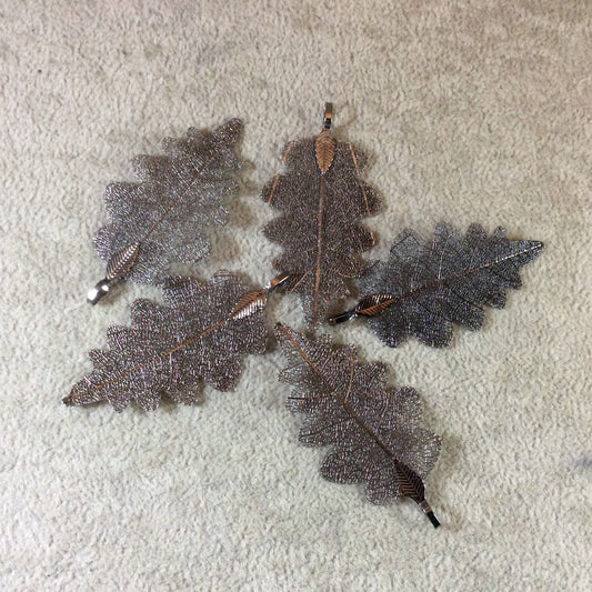 Large Gunmetal Finish Electroplated Copper Scalloped Leaf Pendant with Attached Bail - Measuring Approx. 50mm Long - Sold Individually