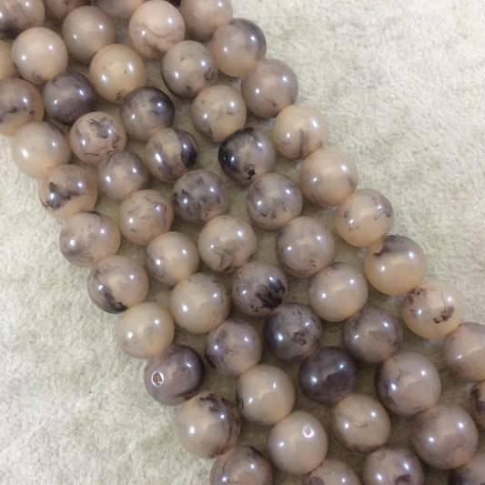 12mm Smokey Brown Lightweight Glossy Acrylic Smooth Finish Round/Rondelle Shaped Beads with 2.5mm Holes - 16" Strand (Approx. 36 Beads)