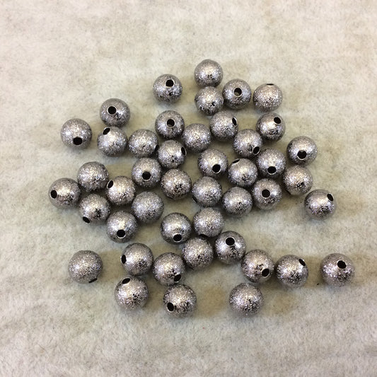 8mm Sandblasted Stardust Finish Gunmetal Base Metal Round/Ball Beads with 1.5mm Holes - Loose, Sold in Pre-Packed Bags of 45 Beads