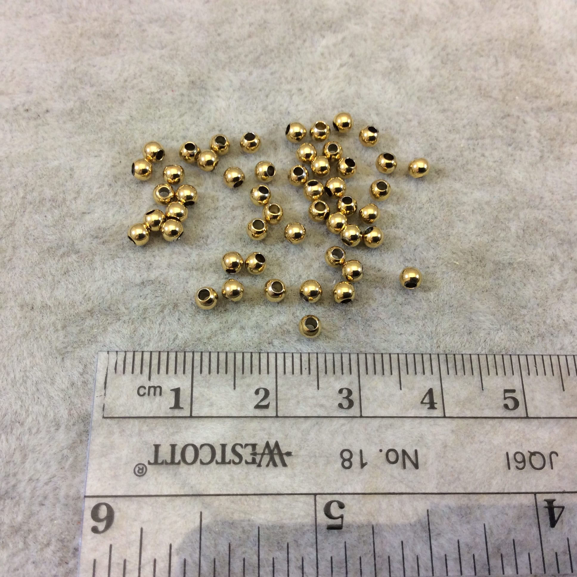 3mm Bright Gold Plated Brass Beads - Bulk Pack Gold Beads - 50 pcs