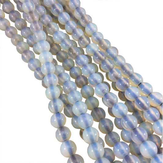 8mm Translucent Milky Opalite Smooth Finish Round/Ball Shaped Beads with 2.5mm Holes - 7.75" Strand (Approx. 25 Beads) - LARGE HOLE Beads