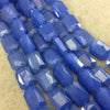 13mm x 18mm Glossy Finish Faceted Semi-Opaque Denim Blue Chinese Rectangle Beads - Sold by 12.5" Strands (Approx. 16 Beads) - (CC13180-)