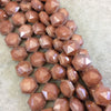 14mm x 14mm Glossy Finish Faceted Light Brown Chinese Crystal Hexagon Beads - Sold by 11.5" Strands (Approx. 20 Beads) - (CC14140-5)