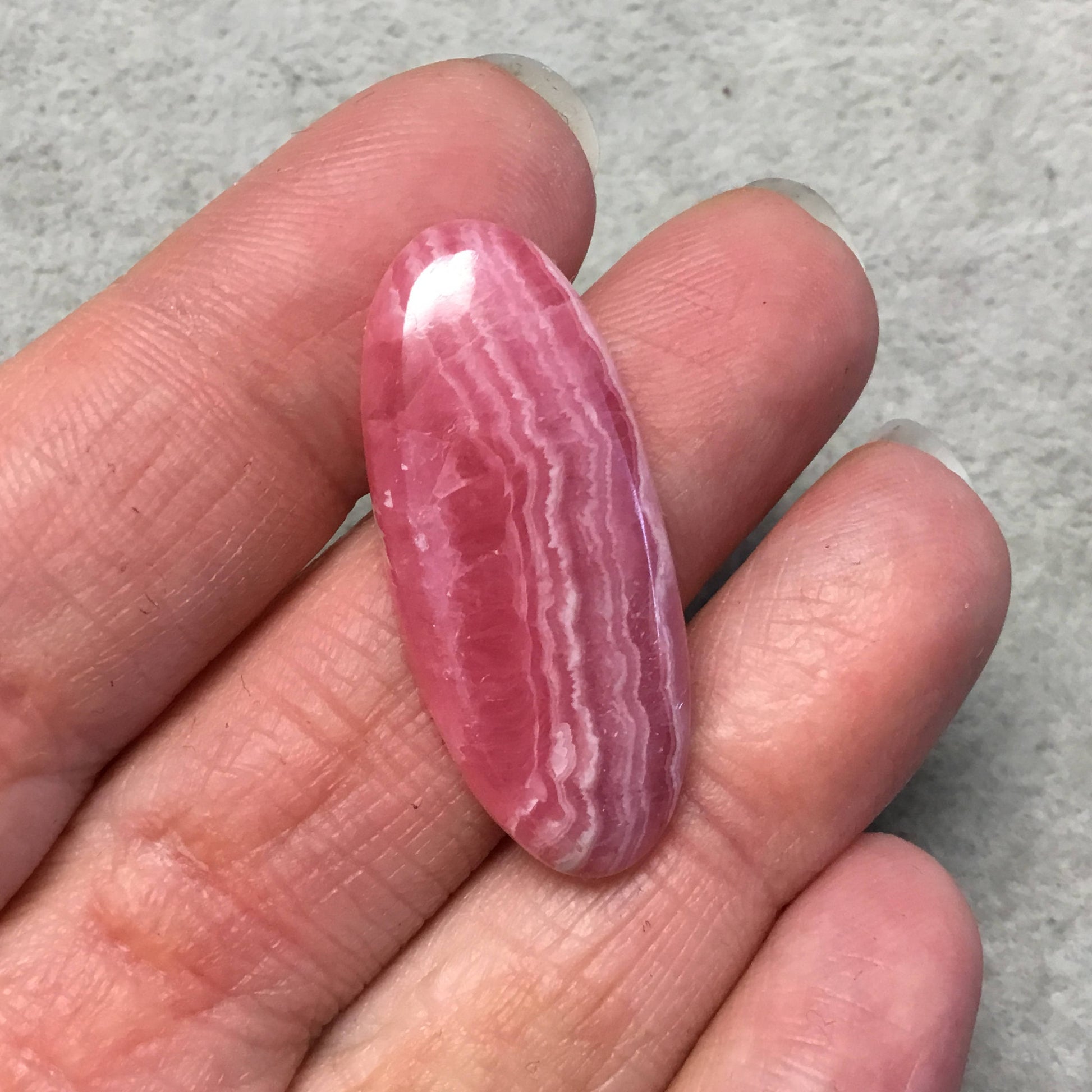 OOAK AAA Rhodochrosite Oblong Oval Shaped Flat Back Cabochon "4" - Measuring 15mm x 36mm, 4mm Dome Height - Natural High Quality Gemstone