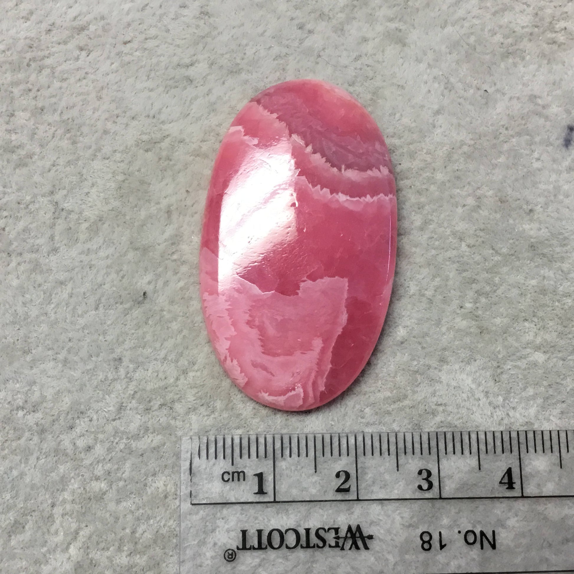 OOAK AAA Rhodochrosite Oblong Oval Shaped Flat Back Cabochon "11" - Measuring 25mm x 43mm, 4mm Dome Height - Natural High Quality Gemstone