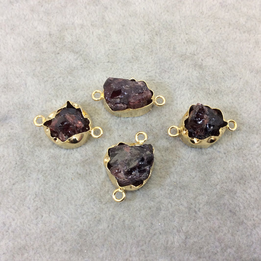 Gold Finish Medium Raw Nugget Genuine Garnet Wavy Bezel Connector - ~ 16mm - 20mm Long - Sold Individually, Selected Randomly