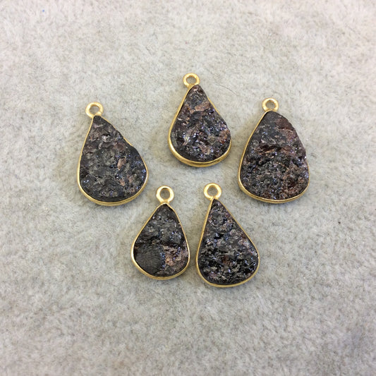 Jeweler's Lot OOAK Gold Plated Dark Natural Raw Garnet Five Flat Back Assorted Free Form Copper Bezel Pendants "RG10" 14-18mm - As Shown!