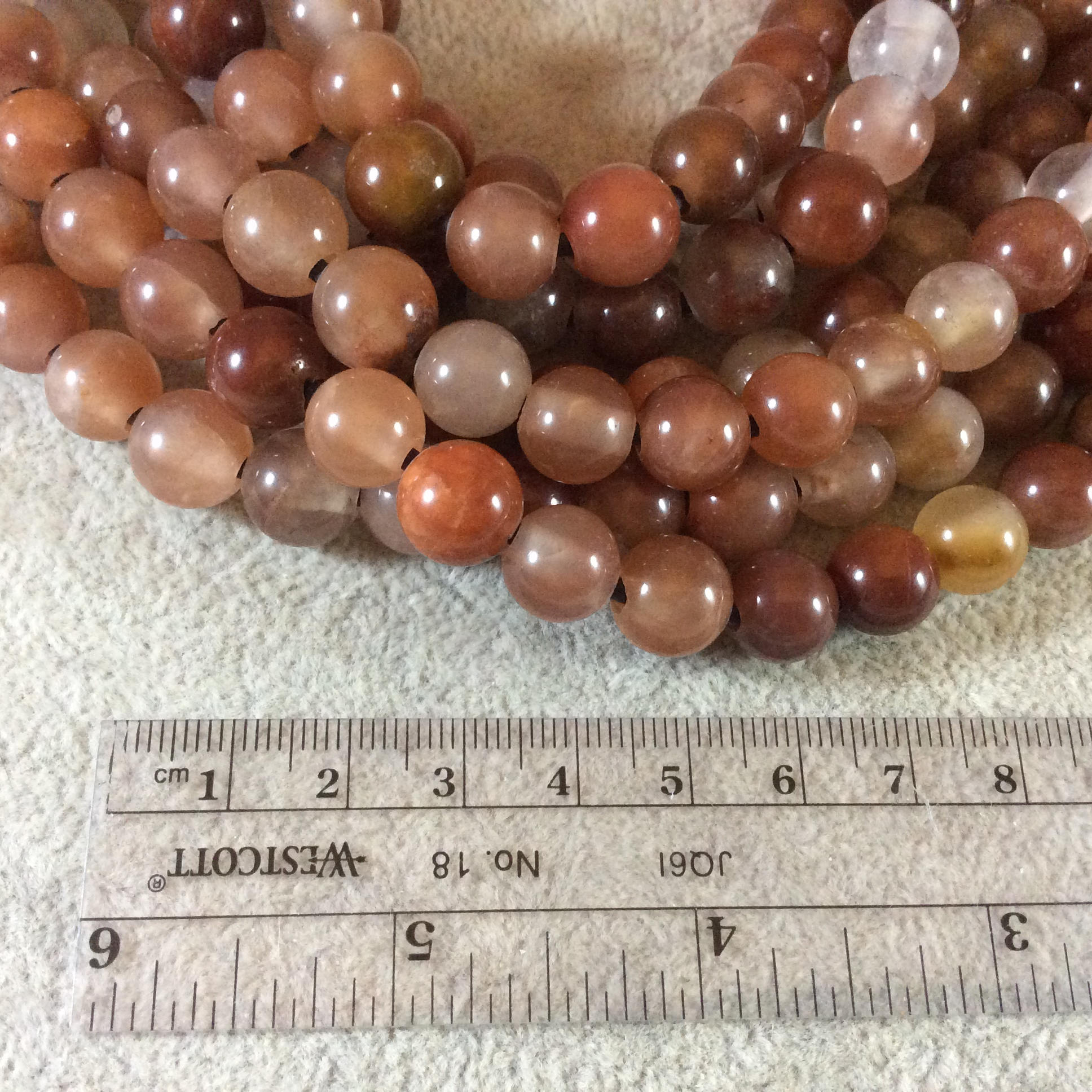 10mm Natural Red Rutilated Quartz Smooth Finish Round/Ball Shape Beads with 2.5mm Holes - 7.75" Strand (Approx. 19 Beads) - LARGE HOLE BEADS