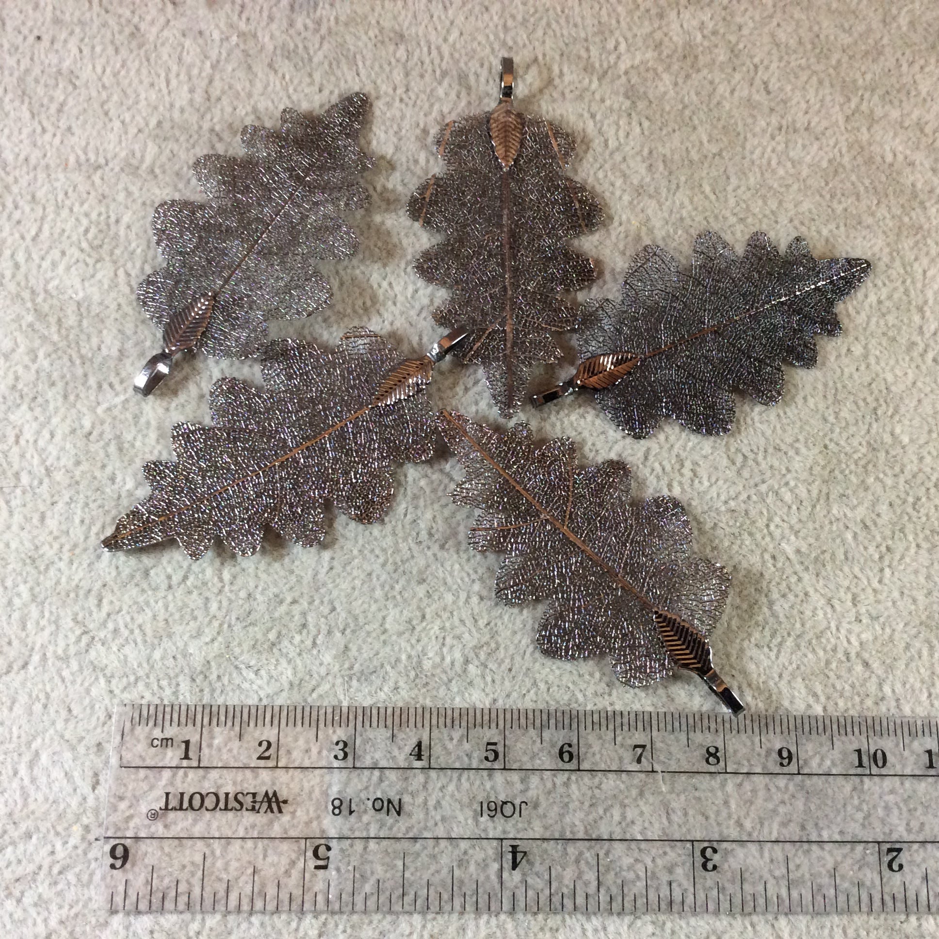 Large Gunmetal Finish Electroplated Copper Scalloped Leaf Pendant with Attached Bail - Measuring Approx. 50mm Long - Sold Individually