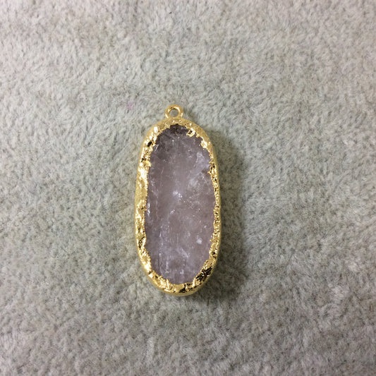 Jeweler's Lot  of One Gold Electroformed Natural Rough Rose Quartz Freeform Pendant "RQE04"- ~  15mm x 30mm - Quality Raw Gemstone