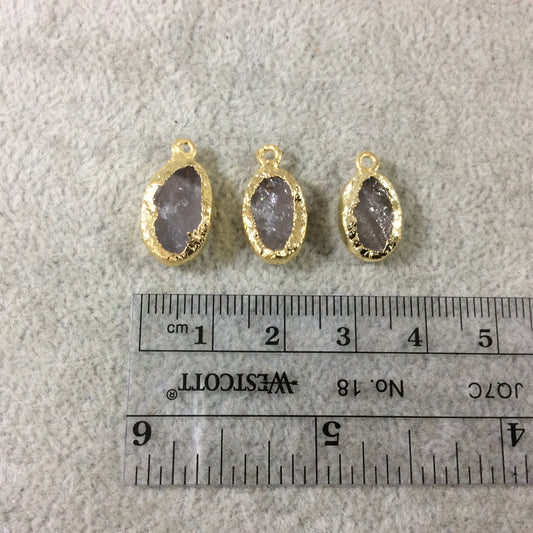 Jeweler's Lot  of Three Gold Electroformed Natural Rough Rose Quartz Freeform Pendants "RQE12"- ~  25mm - 30mm Long - Quality Raw Gemstone