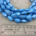 Chinese Crystal Beads | 13mm x 18mm Glossy Finish Faceted Opaque Sky Blue Teardrop Glass Beads