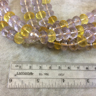 High Quality Faceted Citrine and Pale Amethyst Rondelle Shaped Beads, ~ 8mm x 12mm, 14 1/2" Strands, (Approx. 48 Beads) Sold Per Strand.