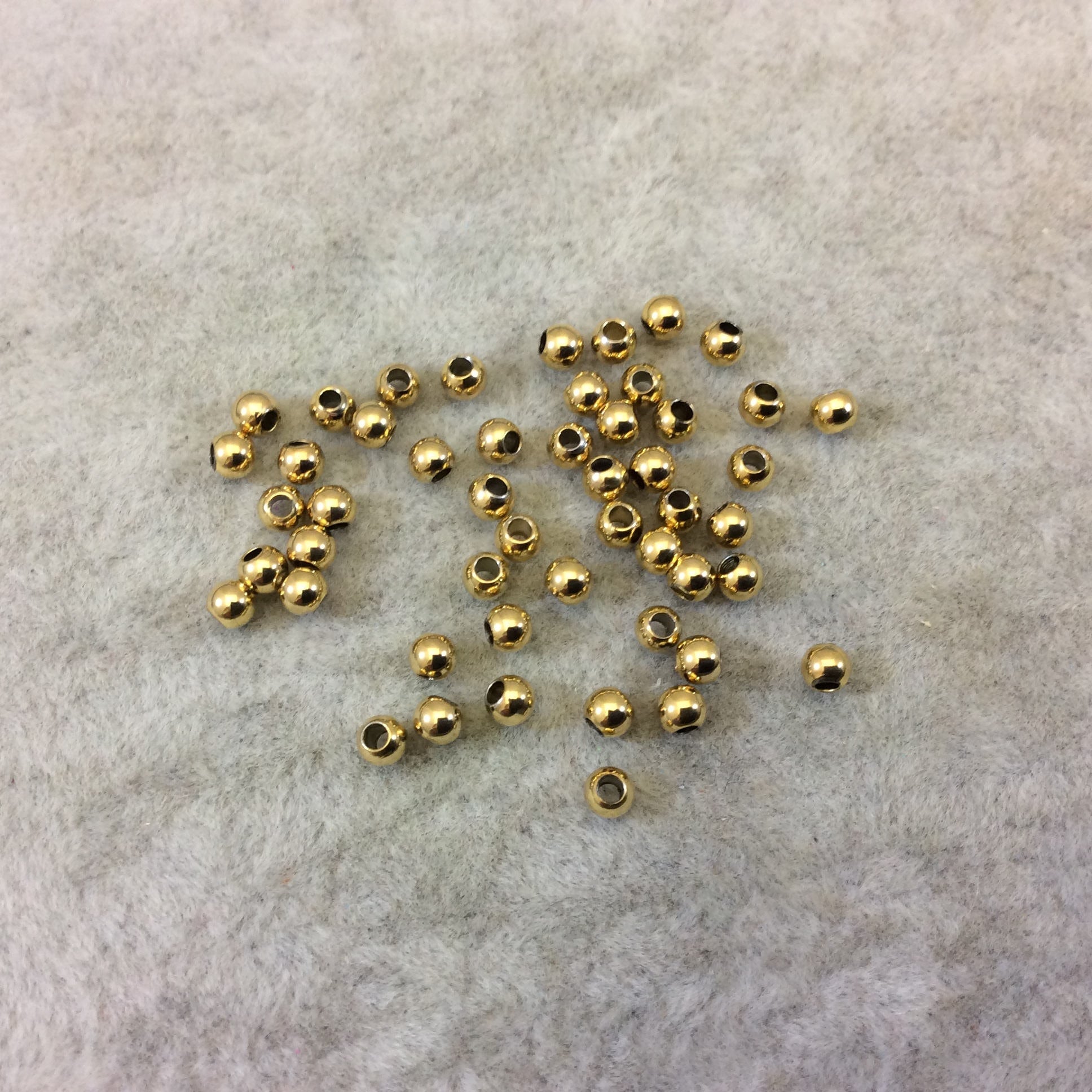 3mm Bright Gold Plated Brass Beads - Bulk Pack Gold Beads - 50 pcs