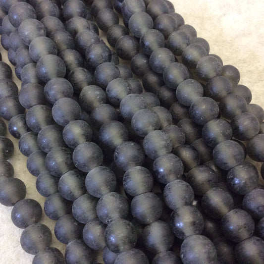 8mm Matte Transparent Black Irregular Rondelle Shaped Indian Beach/Sea Glass Beads - Sold by 16" Strands - Approx. 50 Beads per Strand