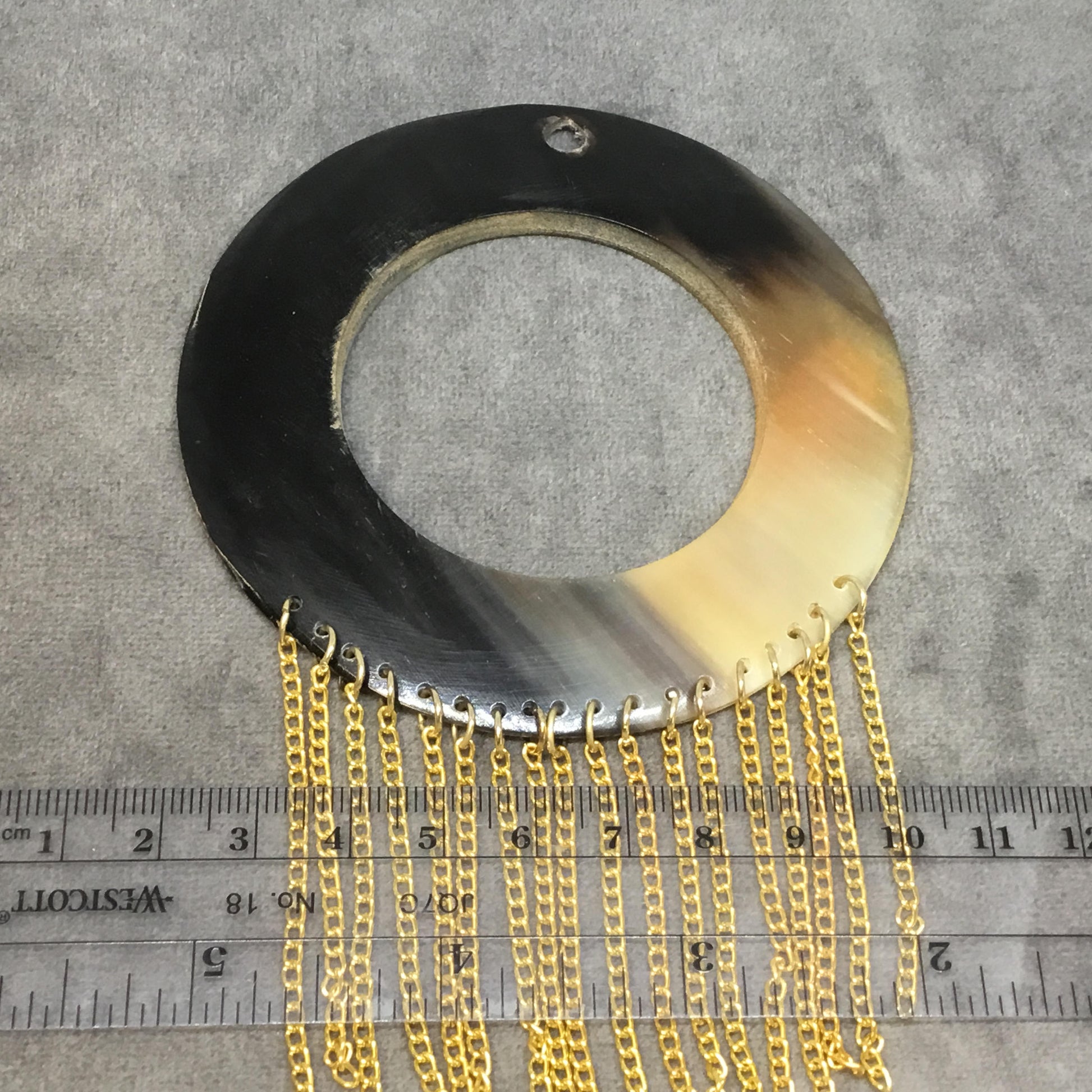 3.5" Semi-Transparent Black/Brown Open Ring Lightweight Natural Horn Pendant with 4mm Hole - Measuring 90mm x 90mm, 50mm Gold Chains