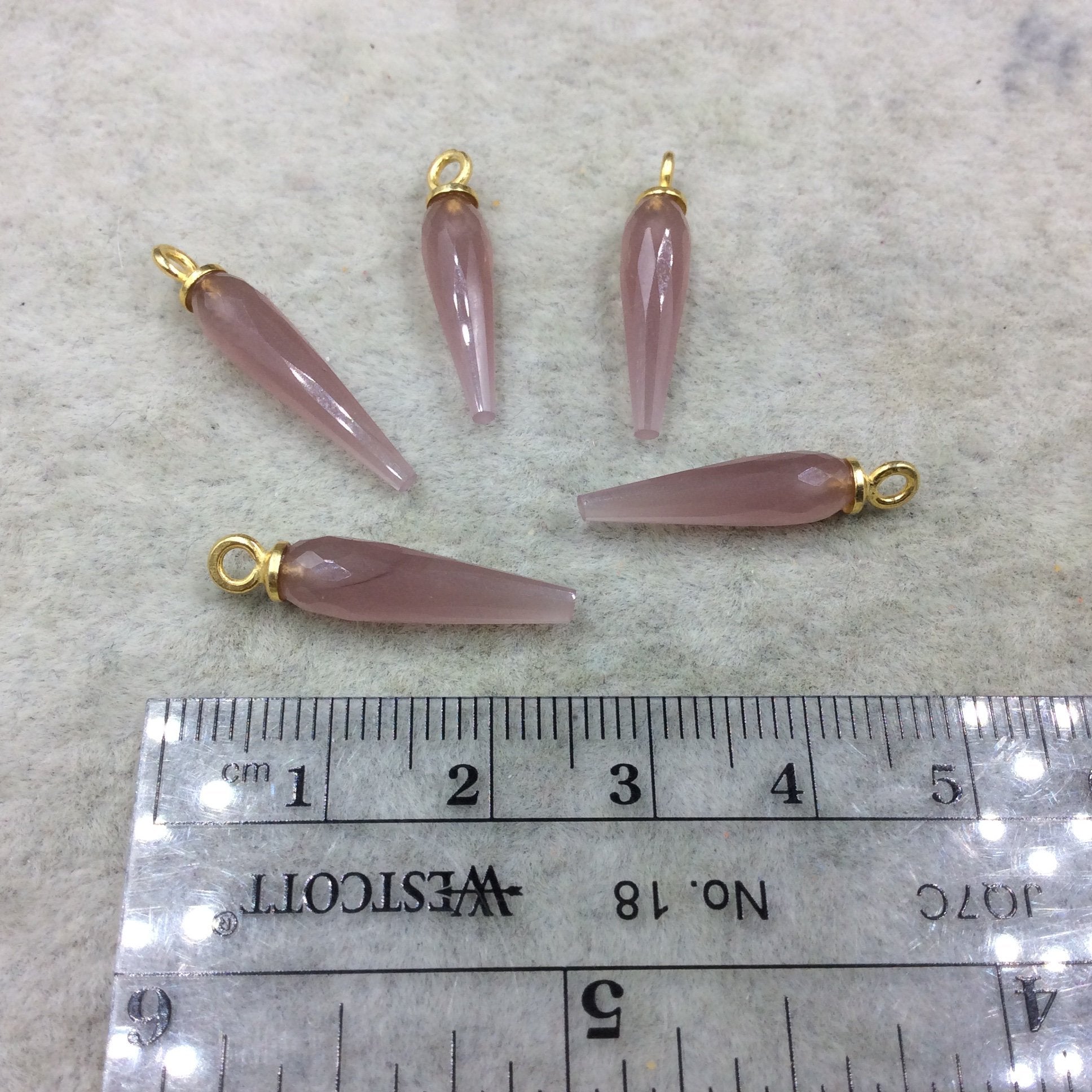 Small Gold Plated Sterling Silver Finish Faceted Spike Opaque Purple Quartz Pendant  ~ 7 x 22-25mm - Sold Per Each, At Random