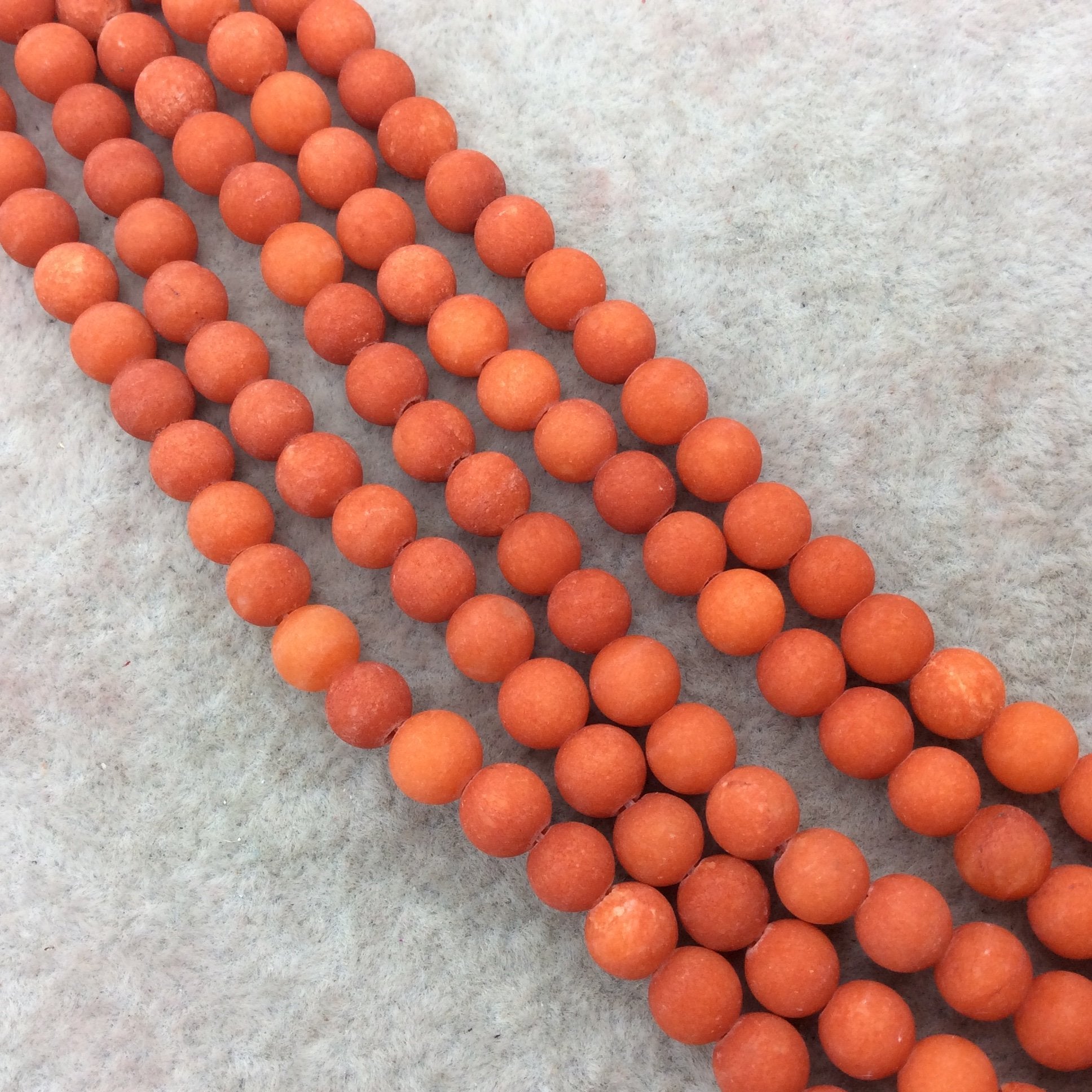 6mm Matte Dark Orange Jade Round/Ball Shaped Beads - 15" Strand (Approx. 62 Beads) - Natural Semi-Precious Gemstone - Sold by the Strand