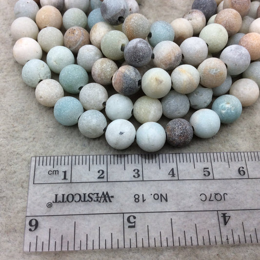 8mm Natural Rough Matte Finish Mixed Amazonite Round/Ball Shape Beads with 2-2.5mm Holes - 7.5" Strand (Approx. 22 Beads) - LARGE HOLE BEADS