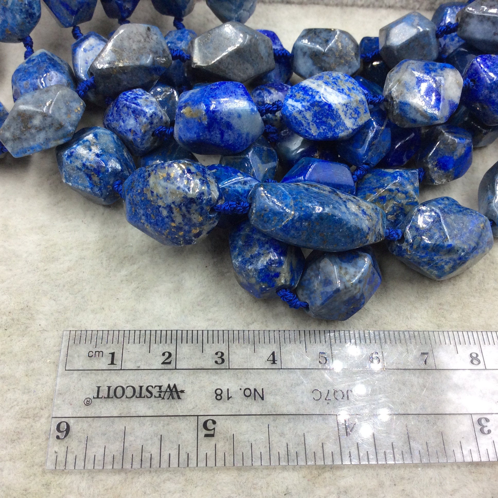 Natural Lapis Lazuli Faceted Freeform Nugget Beads - Sold by 15.5" Strands (~20 Beads per Strand) - Measuring 12-18mm x 15-25mm, Approx.