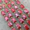 13mm x 18mm Gold Electroplated Glossy Finish Faceted Opaque Cadmium Red Crystal Rectangle Beads  - Sold by 7" Strands (8 Beads) -